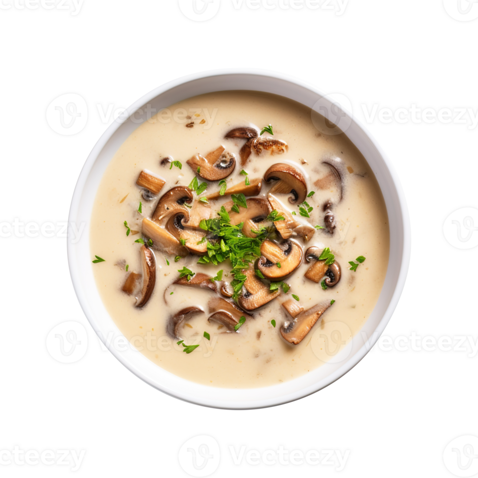 Delicious cream Bowl of mushroom soup, created with Generative AI png