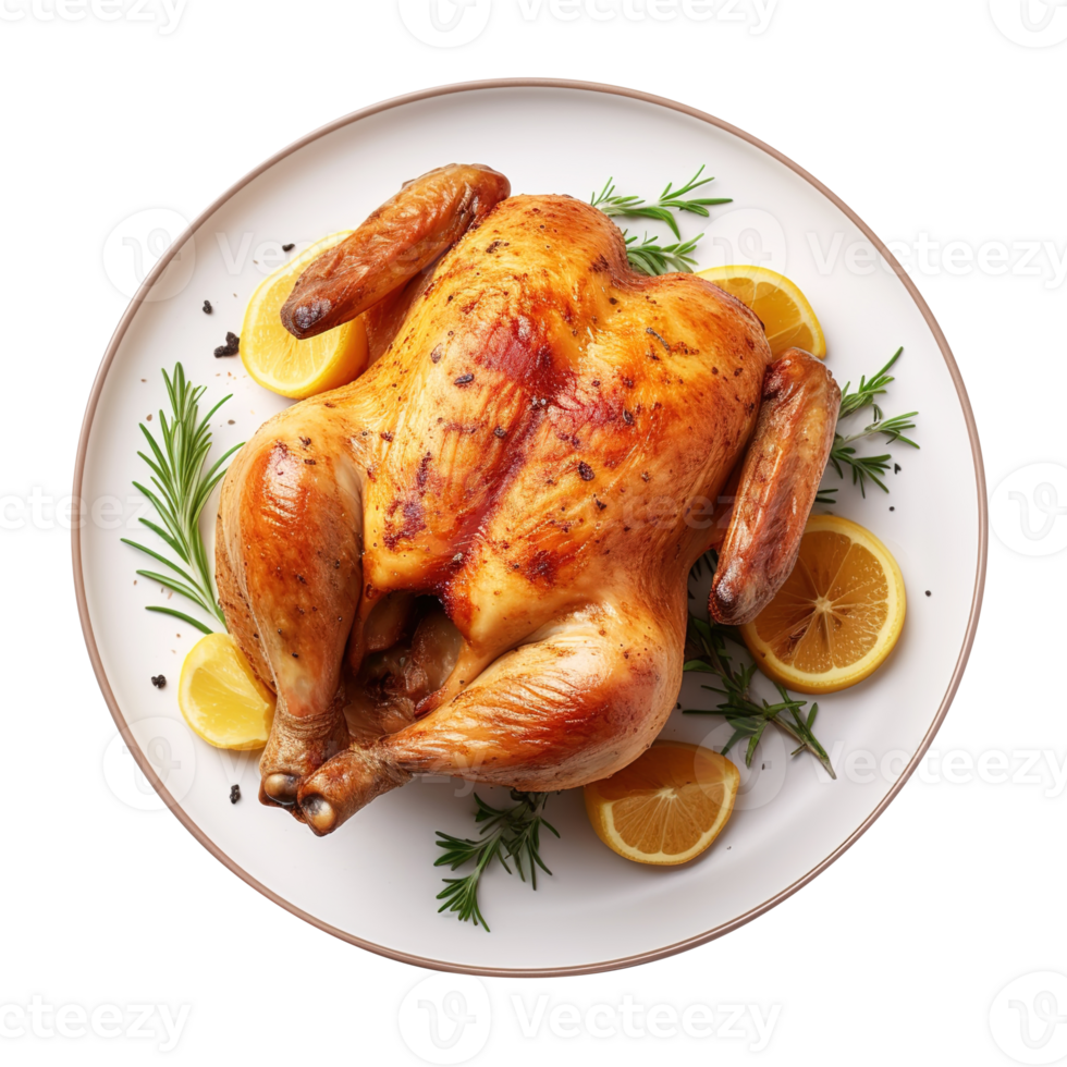 savoureux délicieux rôti entier poulet, établi avec génératif ai png