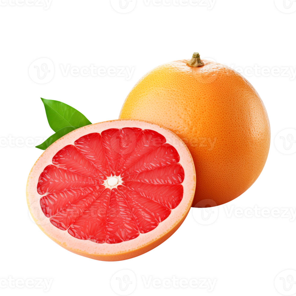 Delicious grapefruit with leaves slice, created with png