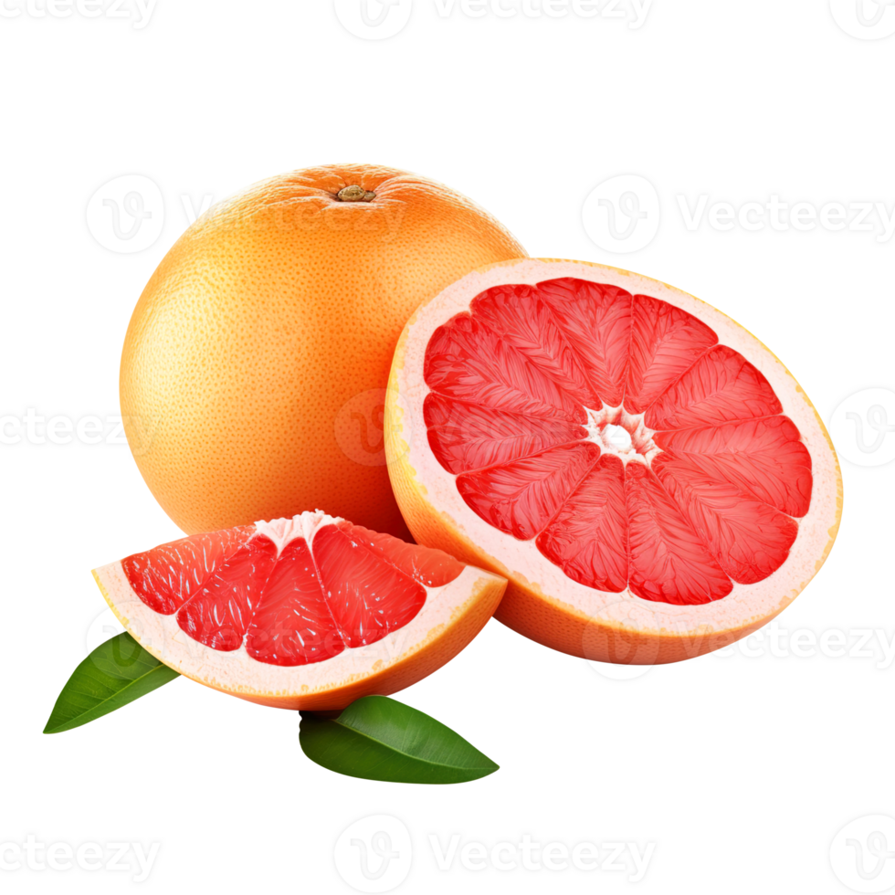 Delicious grapefruit with leaves slice, created with png