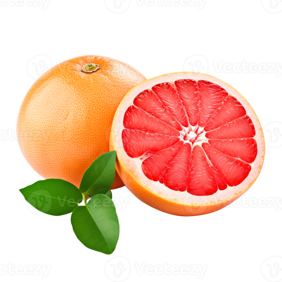 Delicious grapefruit with leaves slice, created with png
