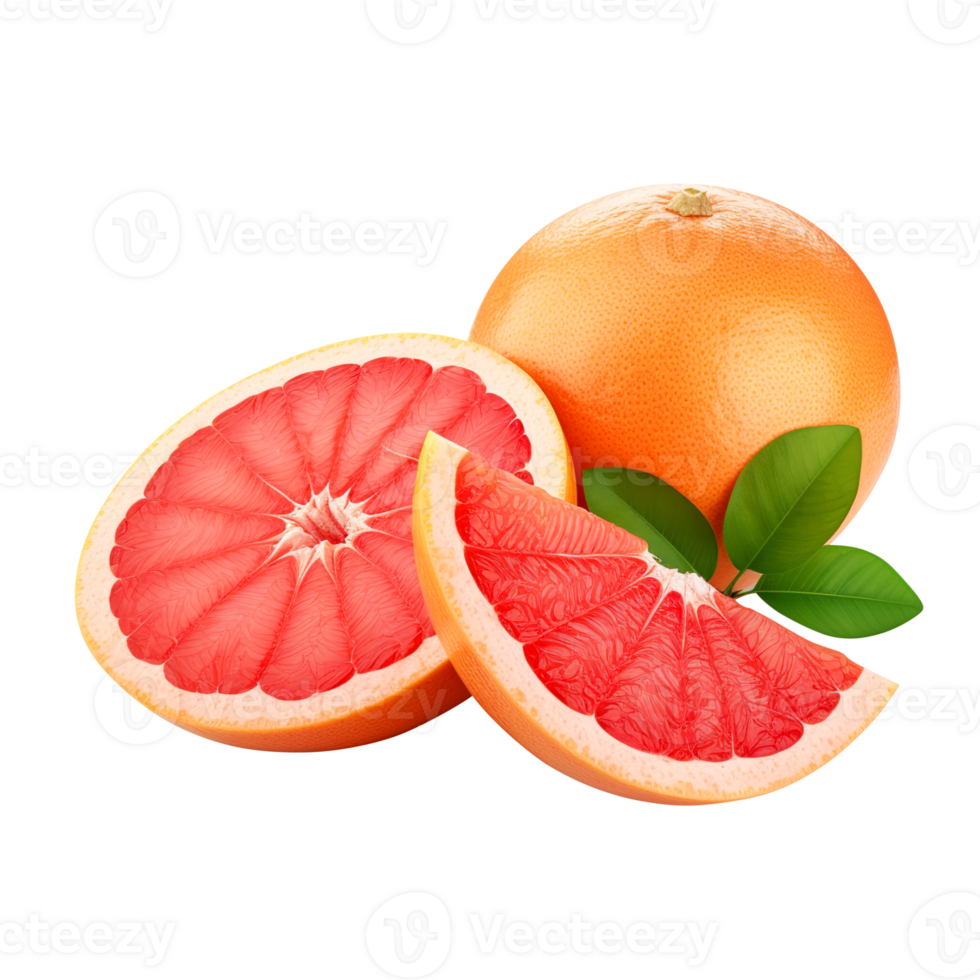 Delicious grapefruit with leaves slice, created with png