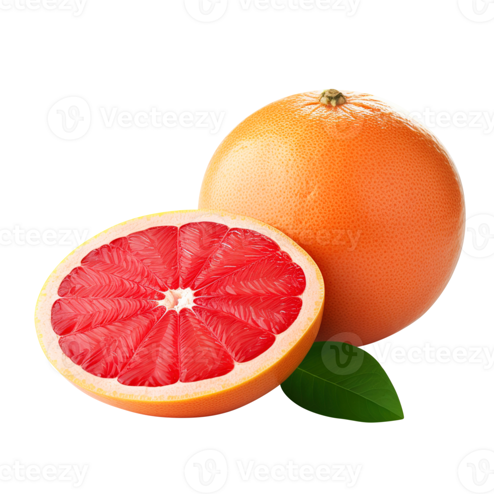 Delicious grapefruit with leaves slice, created with png
