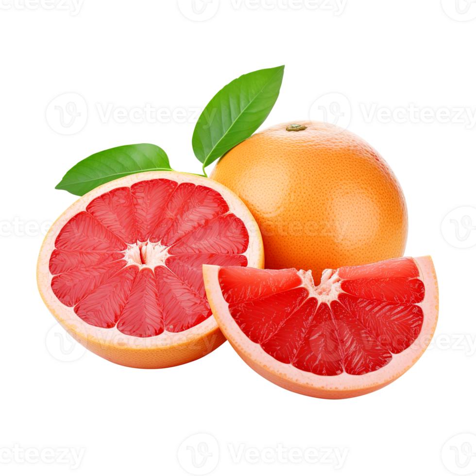 Delicious grapefruit with leaves slice, created with png