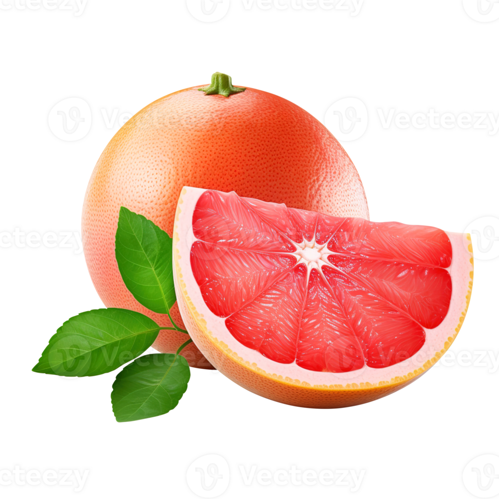 Delicious grapefruit with leaves slice, created with png