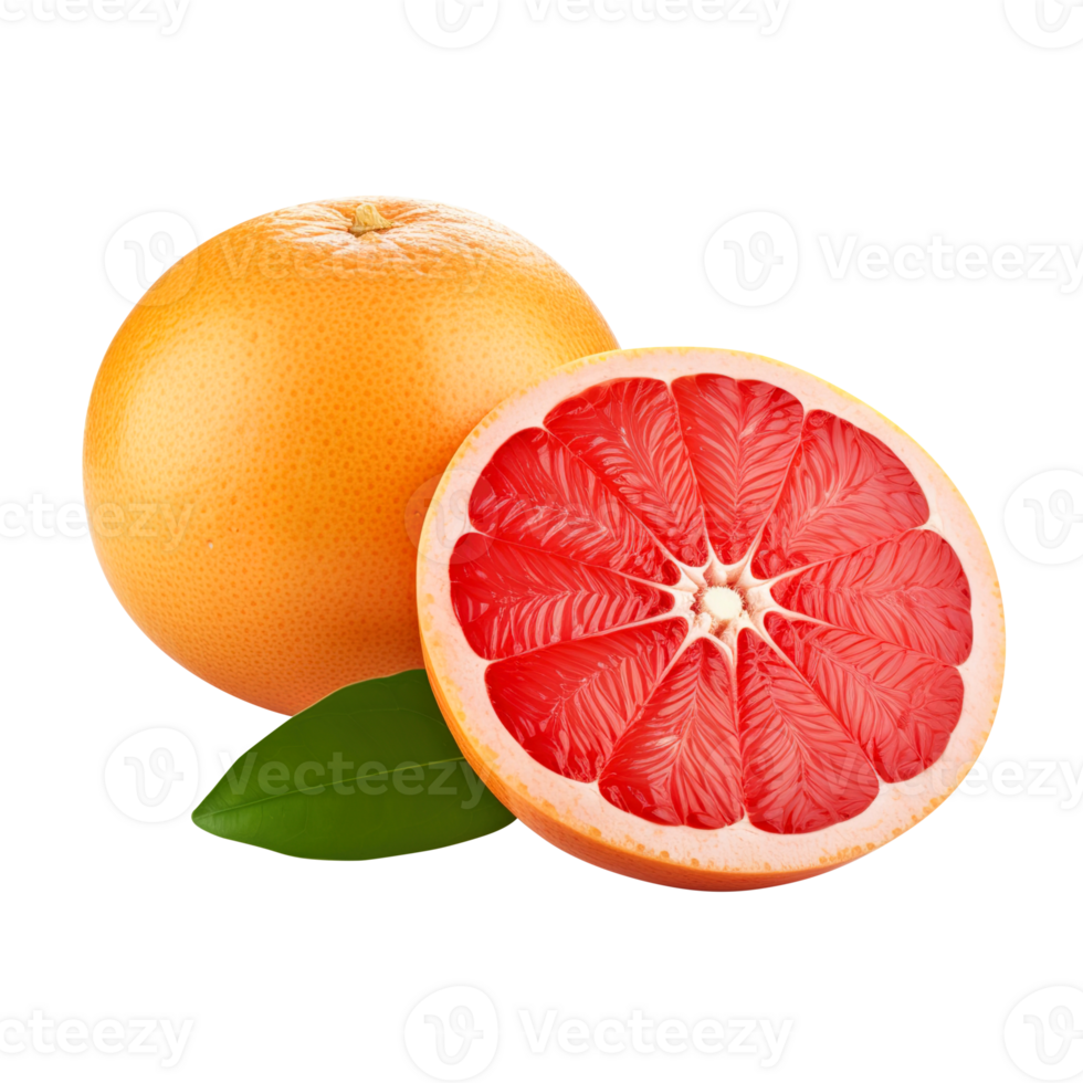Delicious grapefruit with leaves slice, created with png