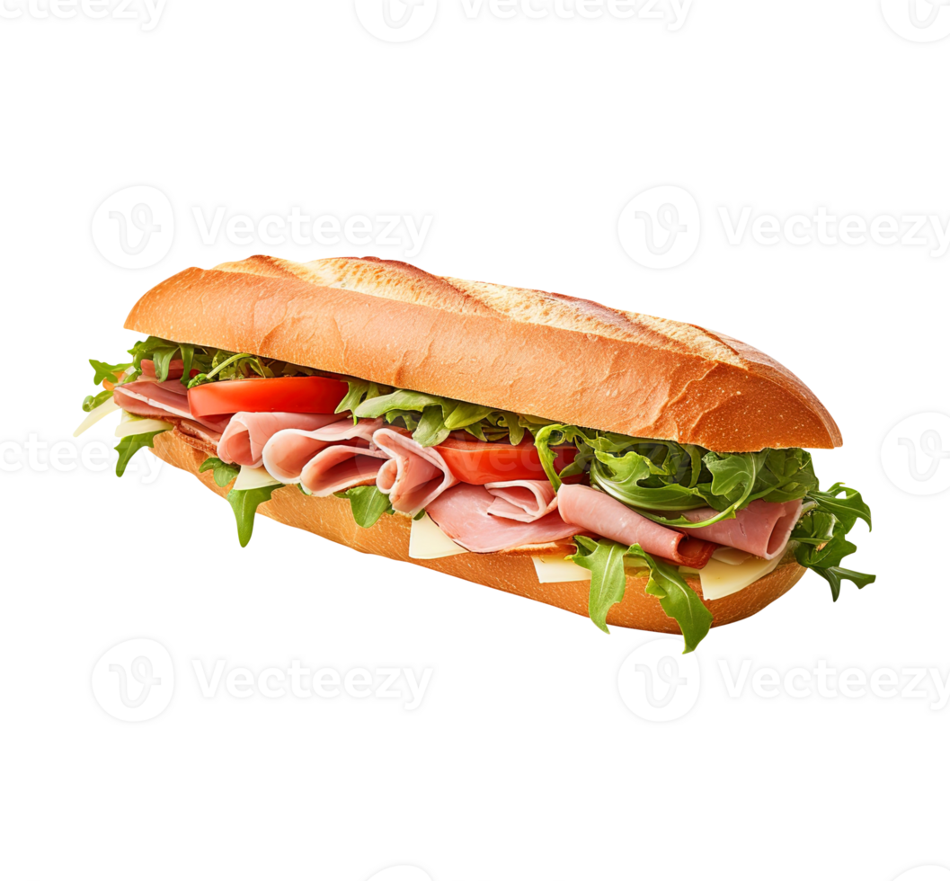 Sandwich with ham and vegetables, created with png