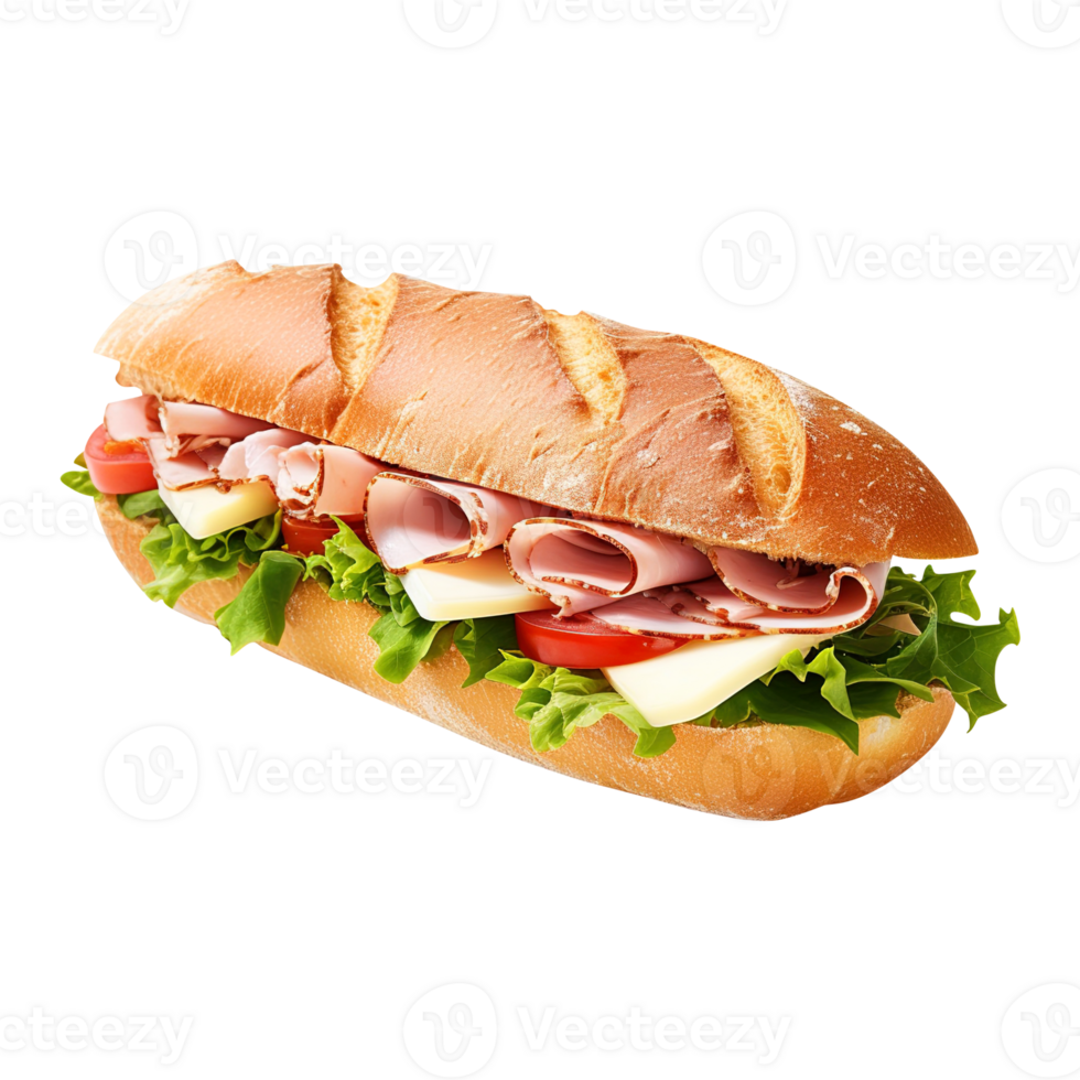 Sandwich with ham and vegetables, created with png