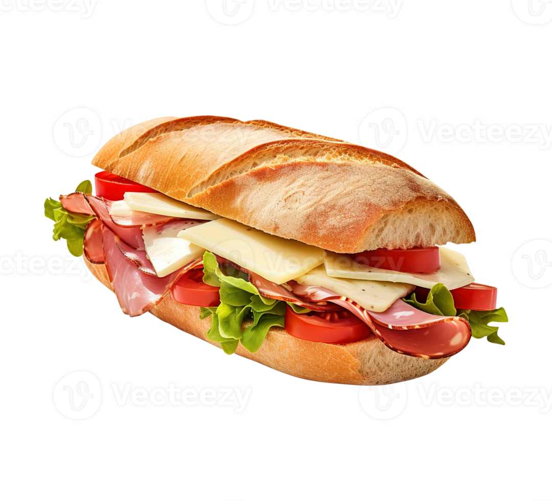 Sandwich with ham and vegetables, created with png