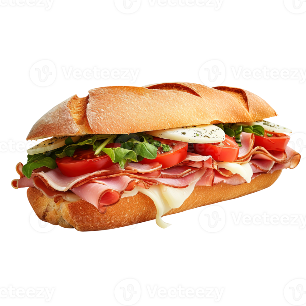 Sandwich with ham and vegetables, created with png