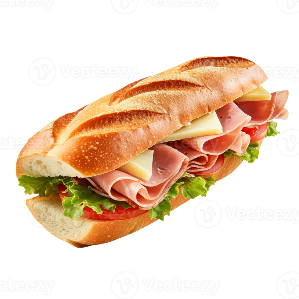 Sandwich with ham and vegetables, created with Generative AI png