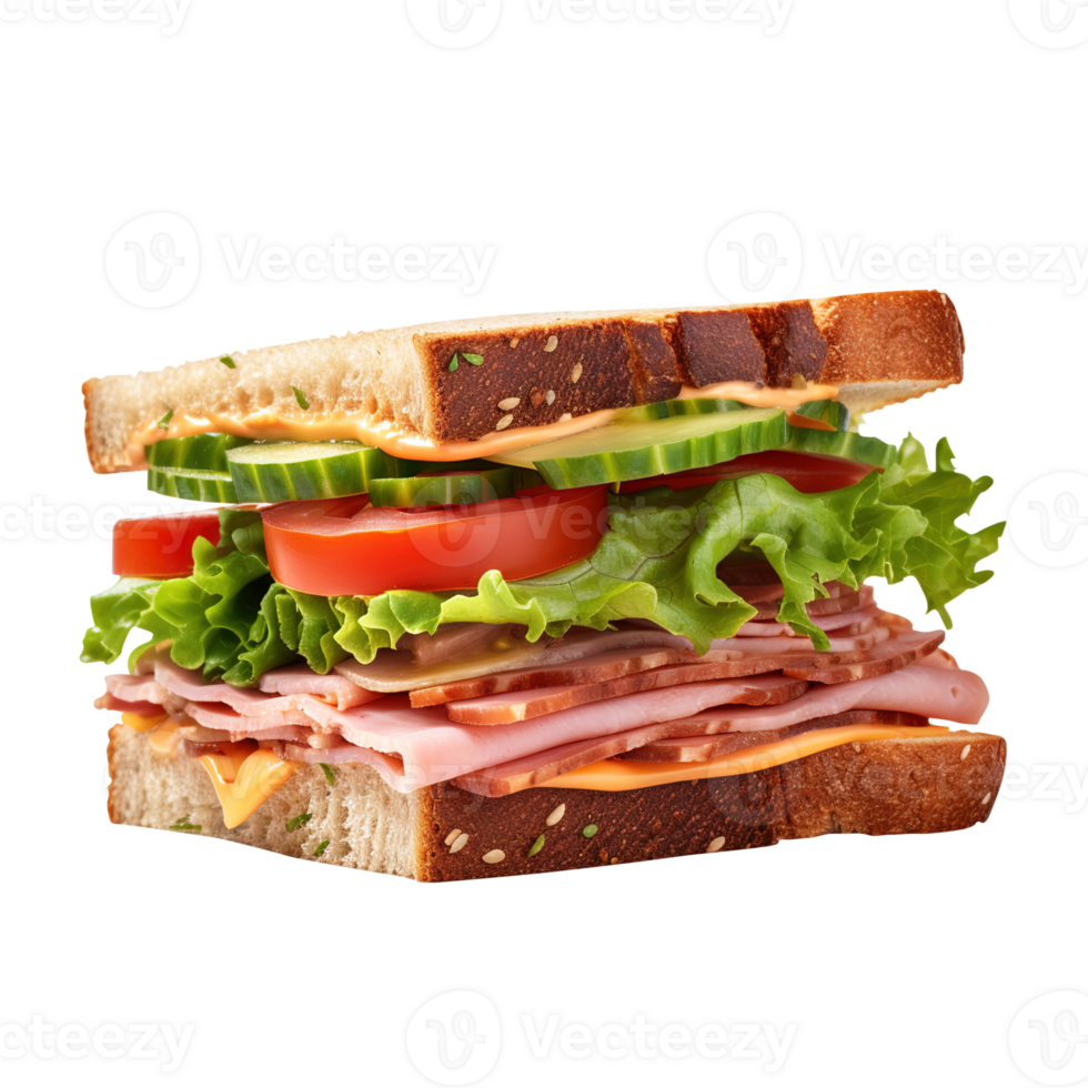 Sandwich with ham and vegetables, created with png