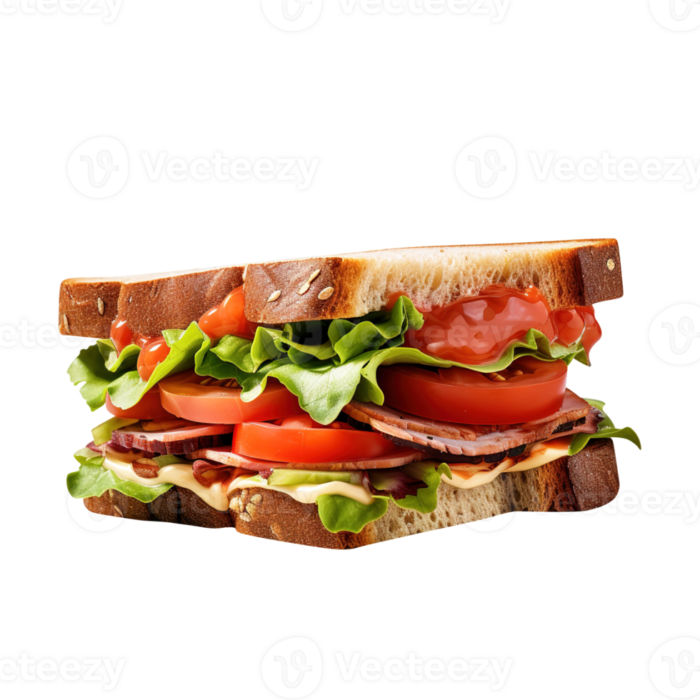 Sandwich with ham and vegetables, created with png