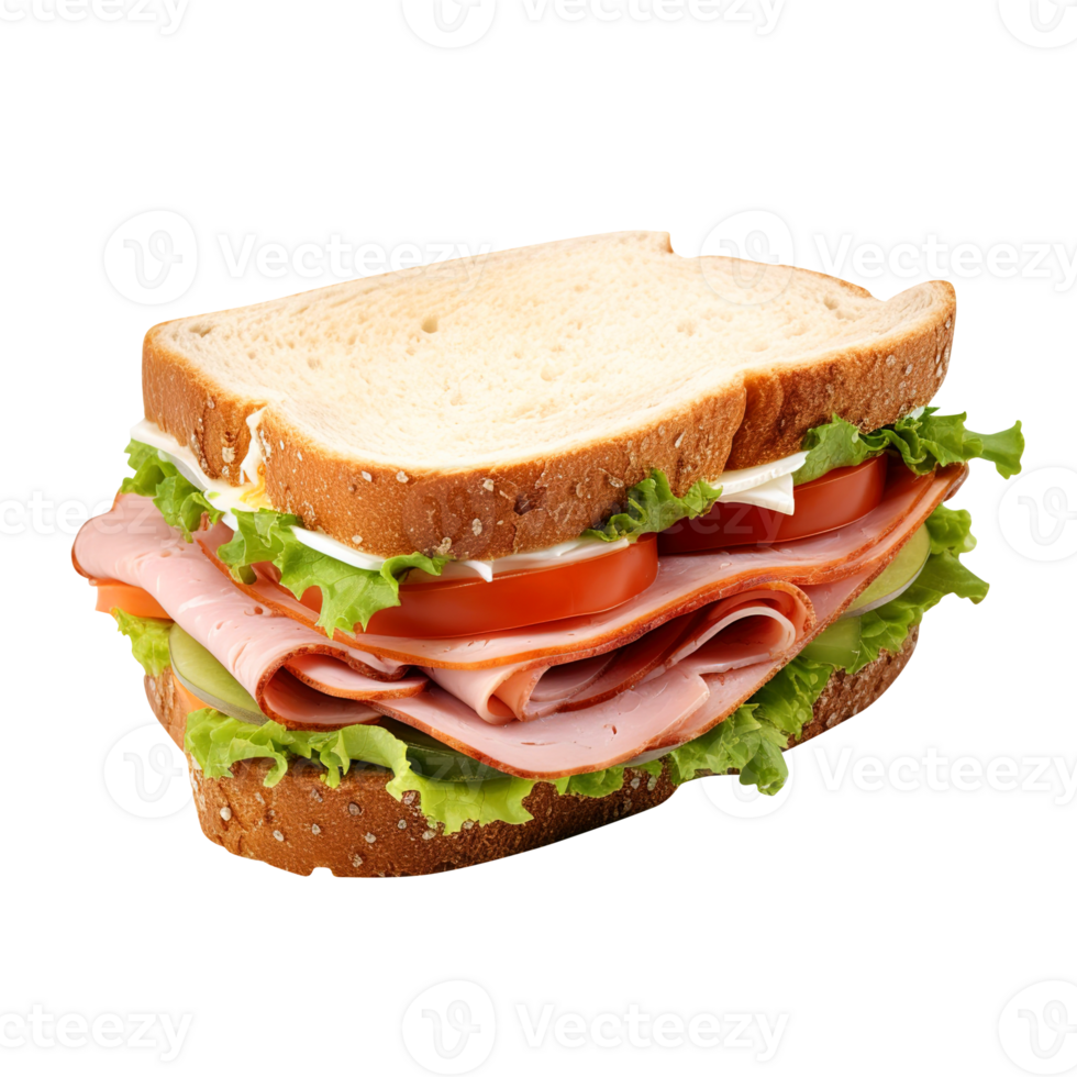 Sandwich with ham and vegetables, created with png