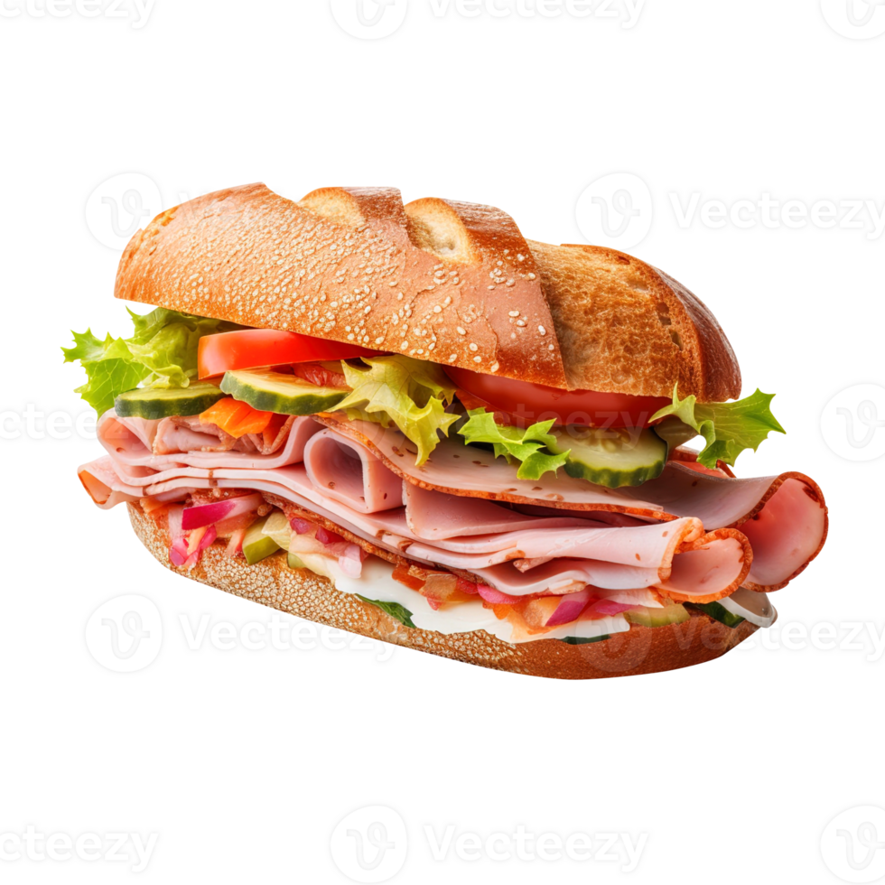 Sandwich with ham and vegetables, created with png