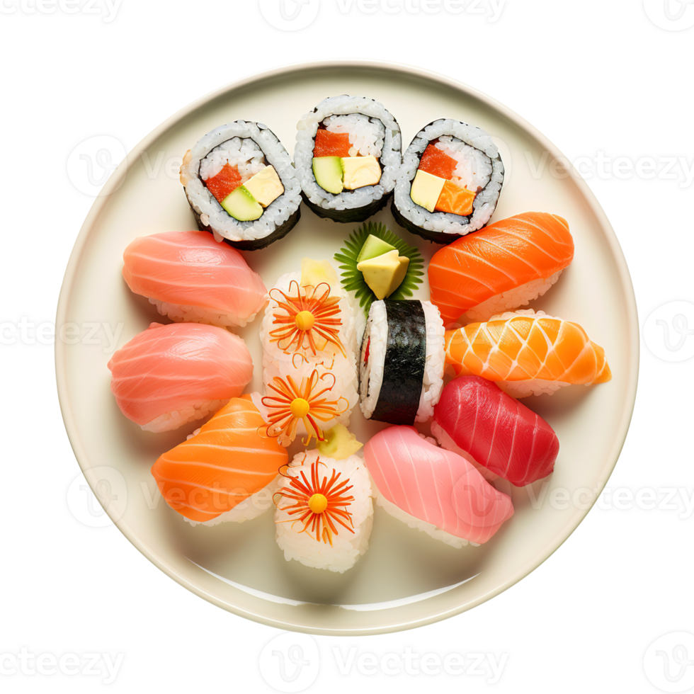 Plate of Sushi, created with Generative AI png