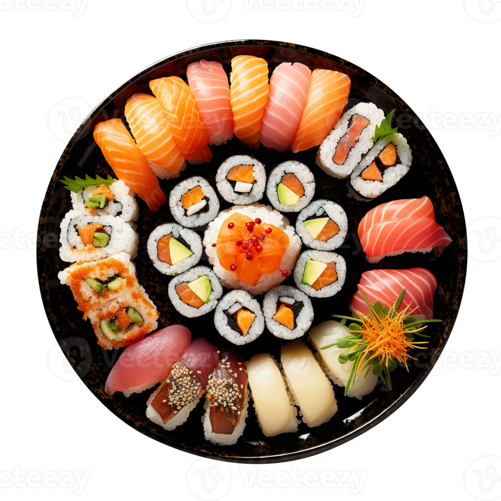 Plate of Sushi, created with Generative AI png