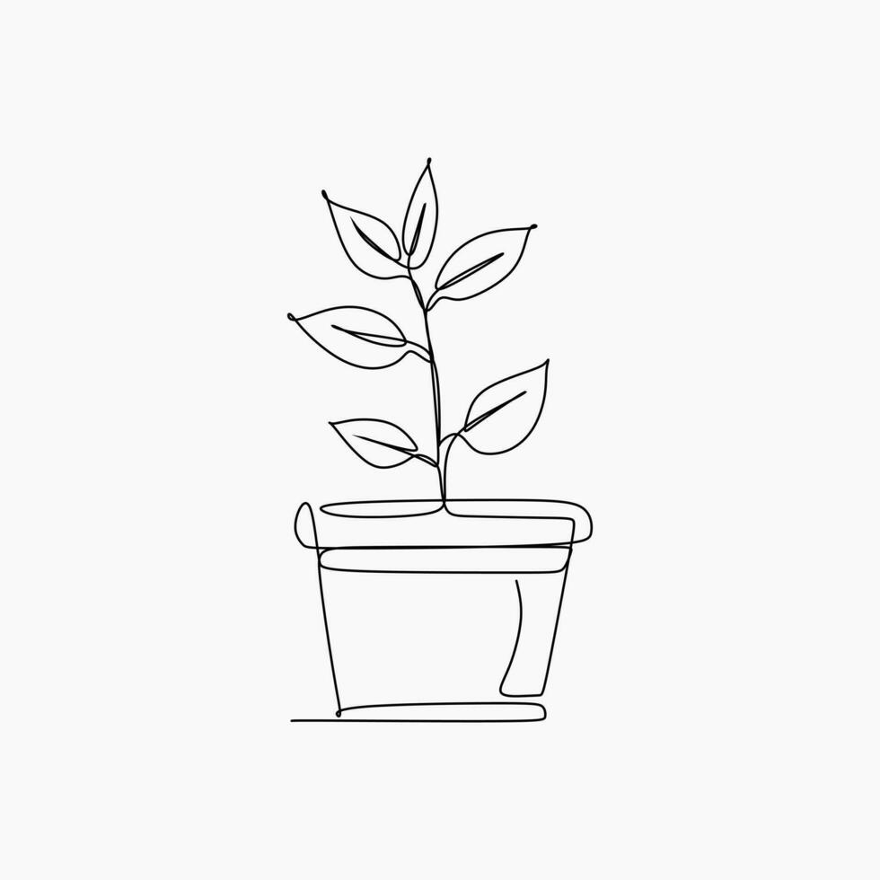 un línea dibujo de un planta en un maceta vector