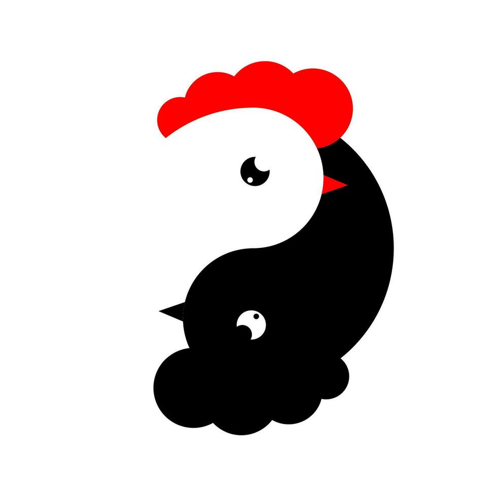 yin yang with a chicken head vector