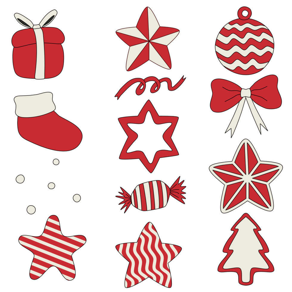 A set of Christmas ornament PNG transparent background in a minimal xmas concept, illustration