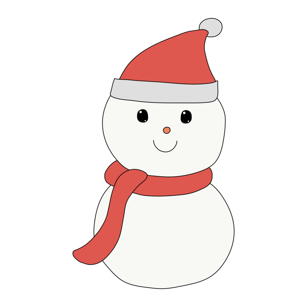 A Christmas snowman PNG transparent background in a hand-drawn minimal xmas concept, illustration