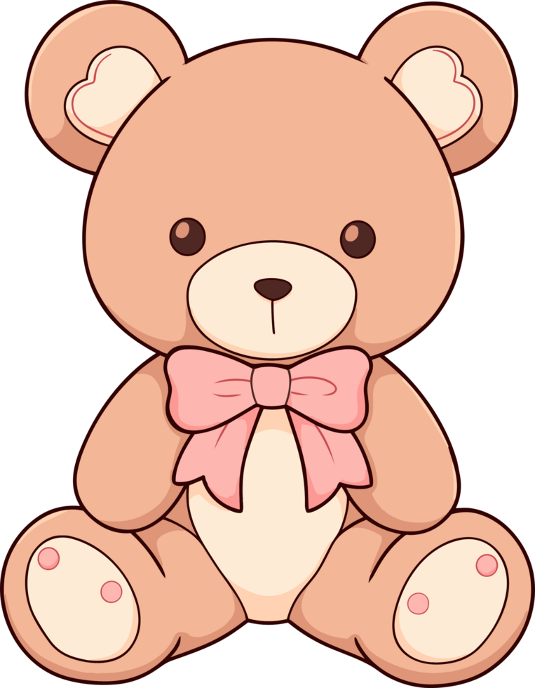 AI Generated a cute cartoon teddy bear with a pink bow on its head in a sitting position in a happy mood. png