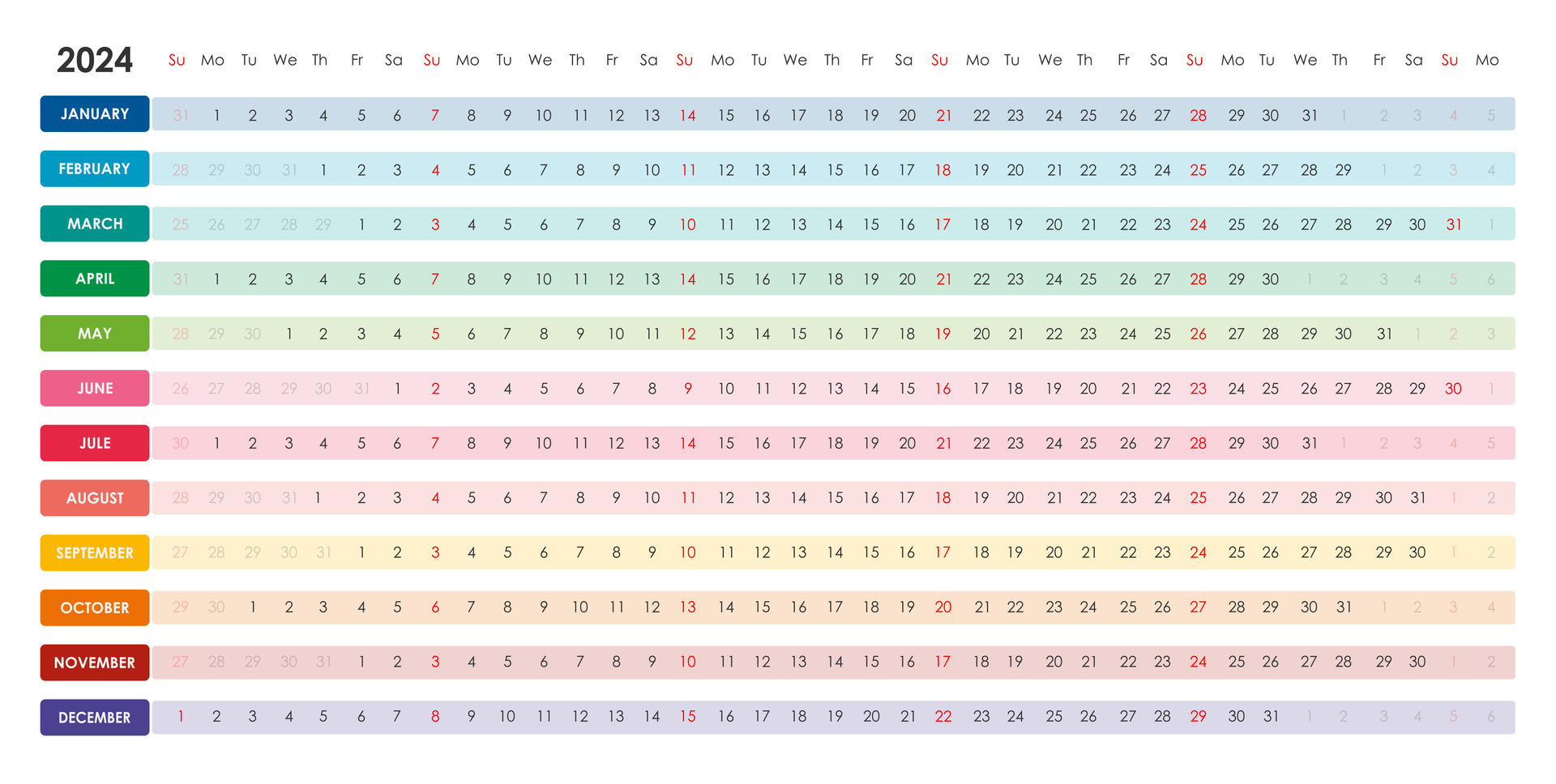 2024 Linear Calendar Ethel Nancey