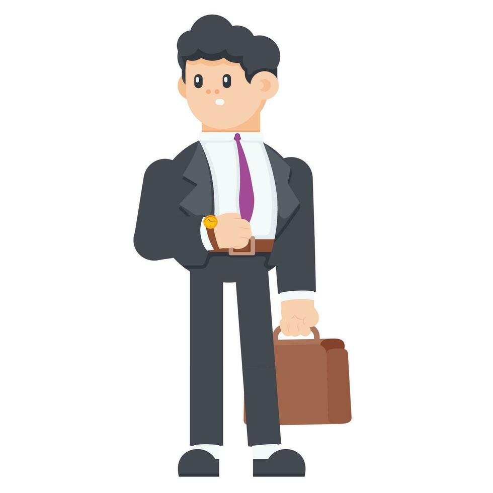 Business man in suit with briefcase standing and waiting for someone. waiting for taxi or bus. vector illustration