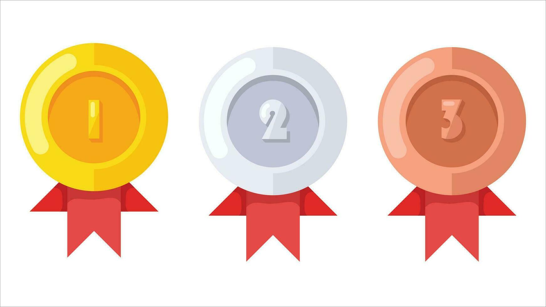 Set of gold, silver and bronze medals. winner badges for first, second and third places. 1st, 2nd and 3d prizes. vector illustration