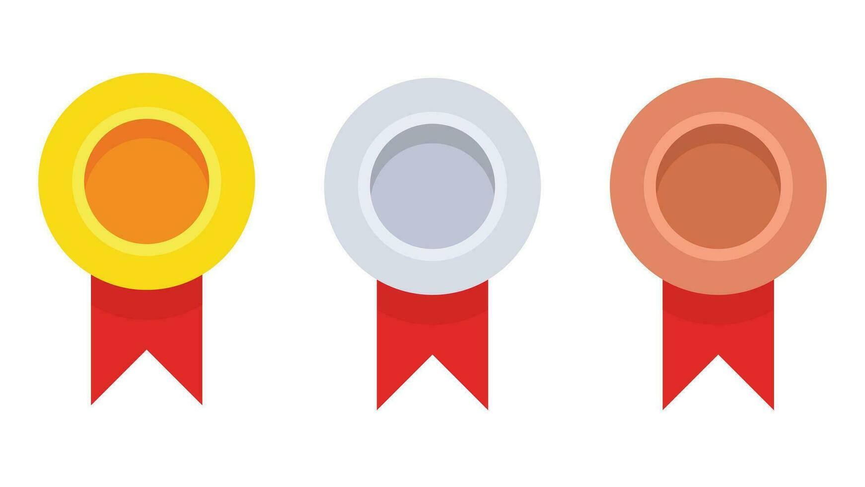 oro, plata y bronce medallas campeón y ganador premios medalla conjunto con rojo cinta. vector ilustración