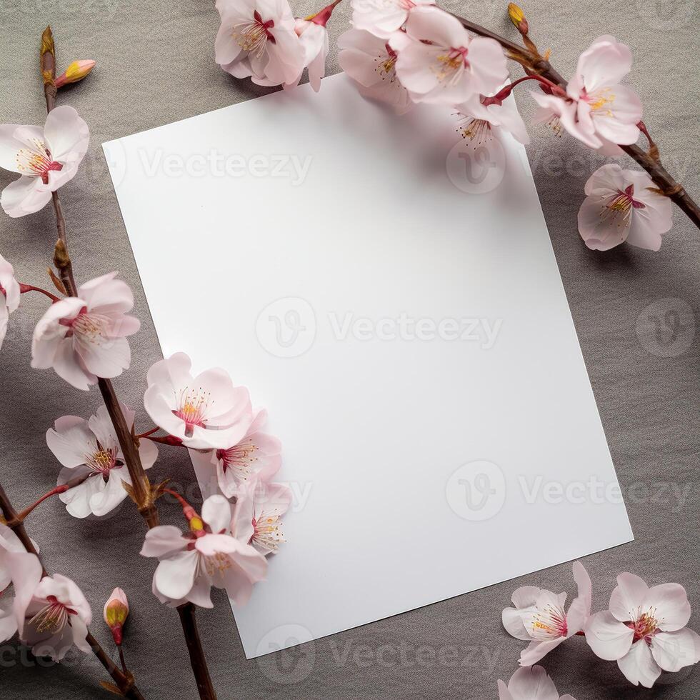 blank paper for congratulations with sakura flower, photo