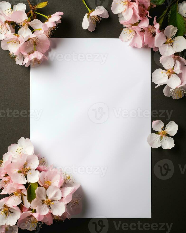 blank paper for congratulations with sakura flower, AI Generated photo