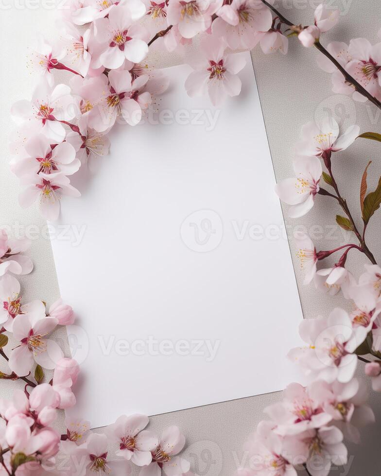 blank paper for congratulations with sakura flower, AI Generated photo