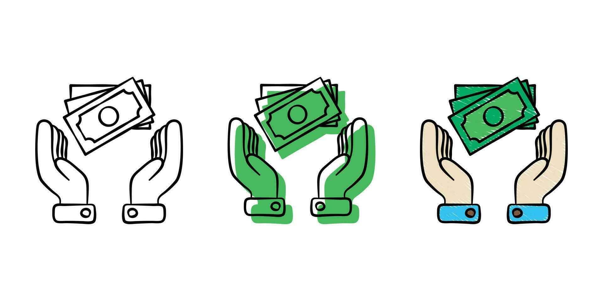 conjunto de mano dibujado ilustración financiero icono con color variante vector