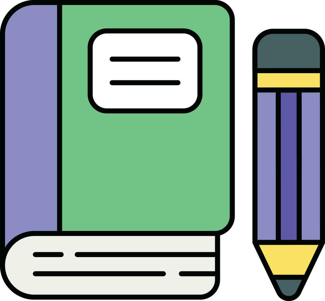 Book With A Pencil color outline icons design style vector