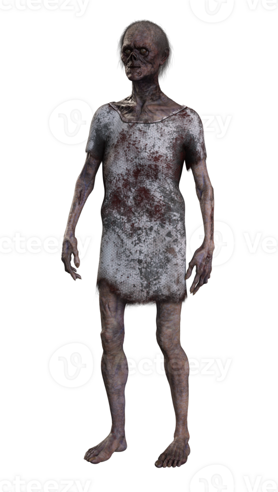 Zombie on transparent background, 3d render png