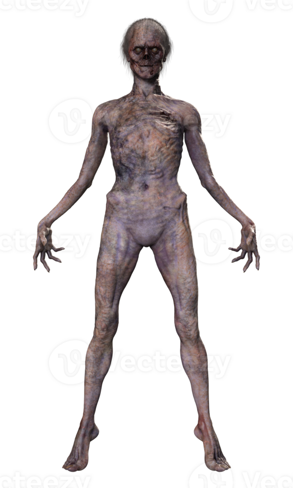 Zombie on transparent background, 3d render png