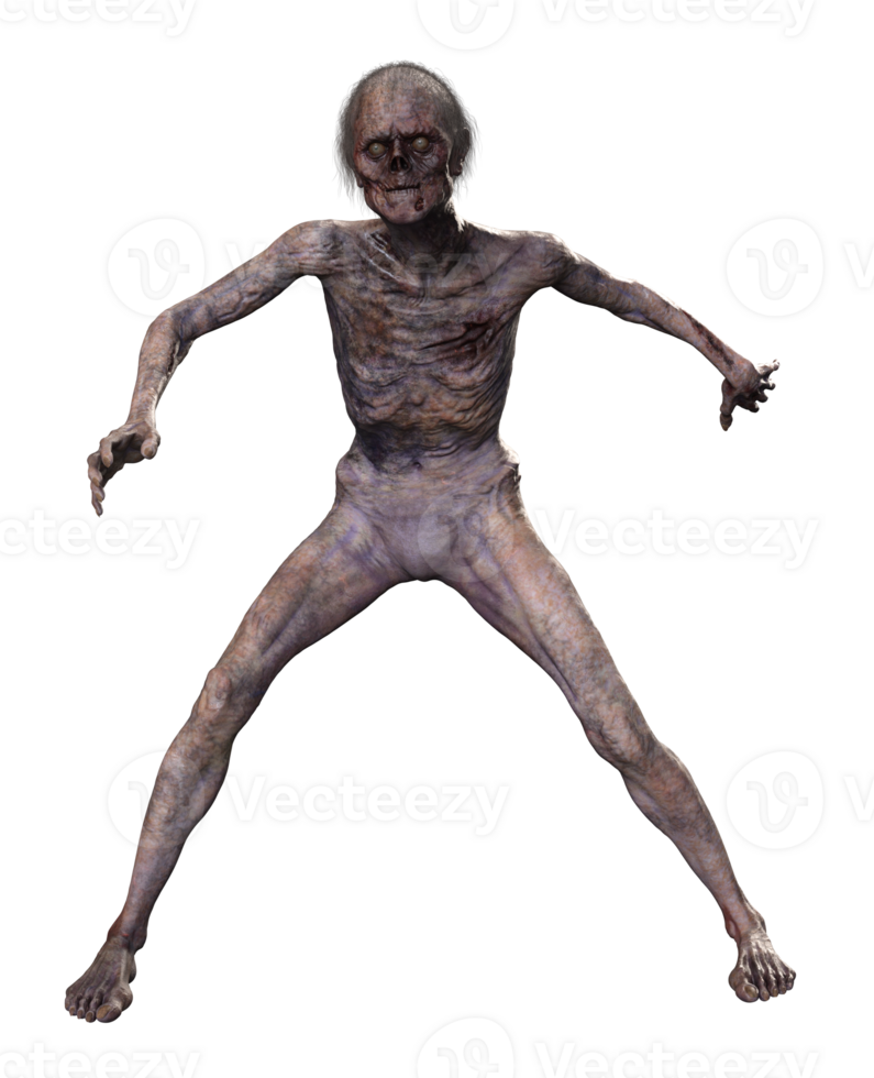 Zombie on transparent background, 3d render png