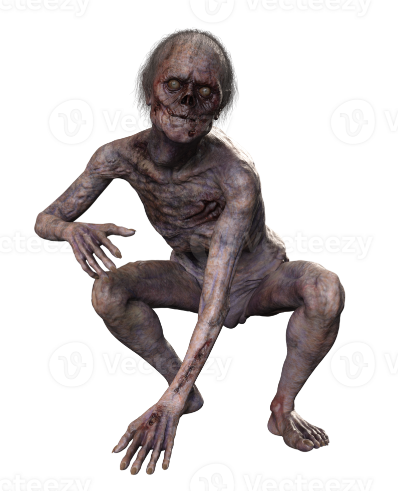 Zombie on transparent background, 3d render png