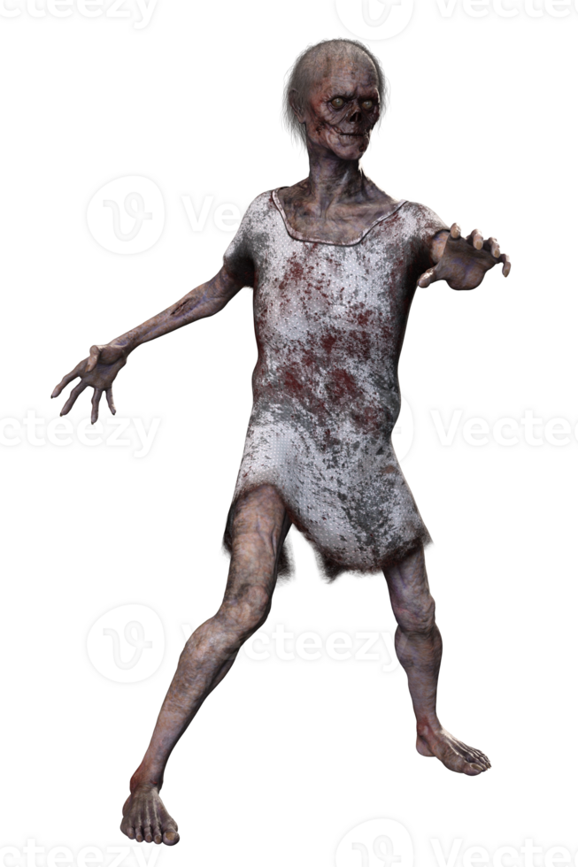 Zombie on transparent background, 3d render png