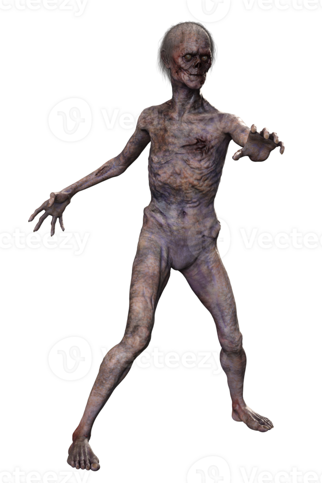 Zombie on transparent background, 3d render png