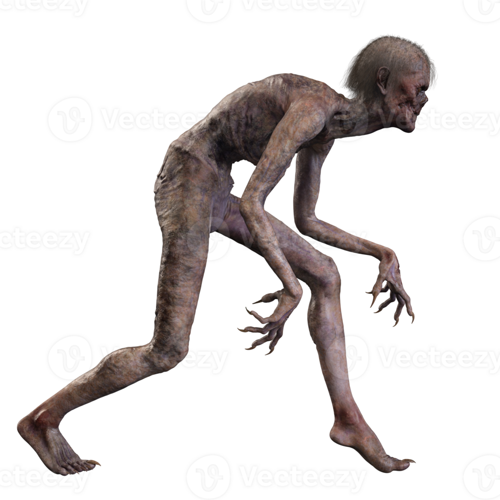 Zombie on transparent background, 3d render png