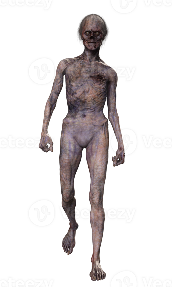 Zombie on transparent background, 3d render png