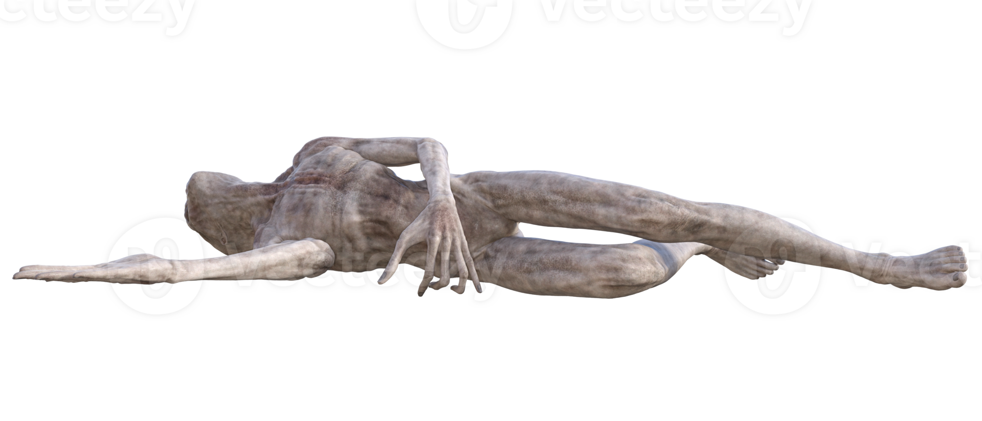 Grey alien on transparent background, 3d render png