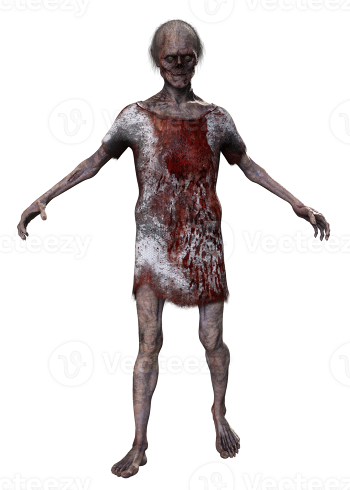 Zombie on transparent background, 3d render png