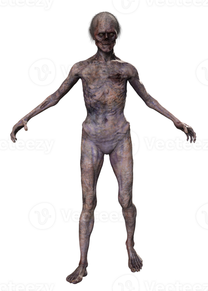 Zombie on transparent background, 3d render png