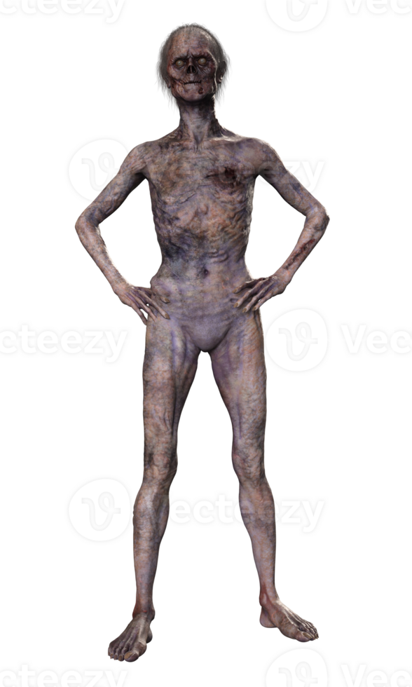 Zombie on transparent background, 3d render png