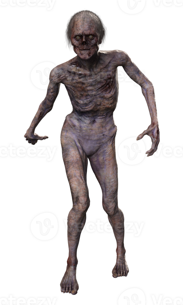 Zombie on transparent background, 3d render png