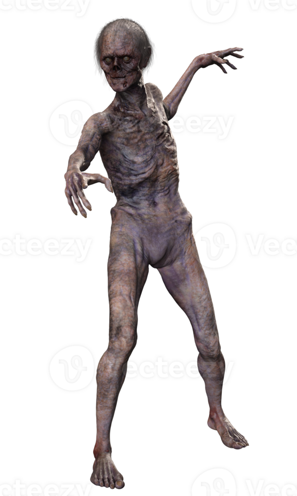 Zombie on transparent background, 3d render png