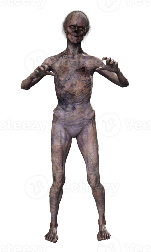 Zombie on transparent background, 3d render png